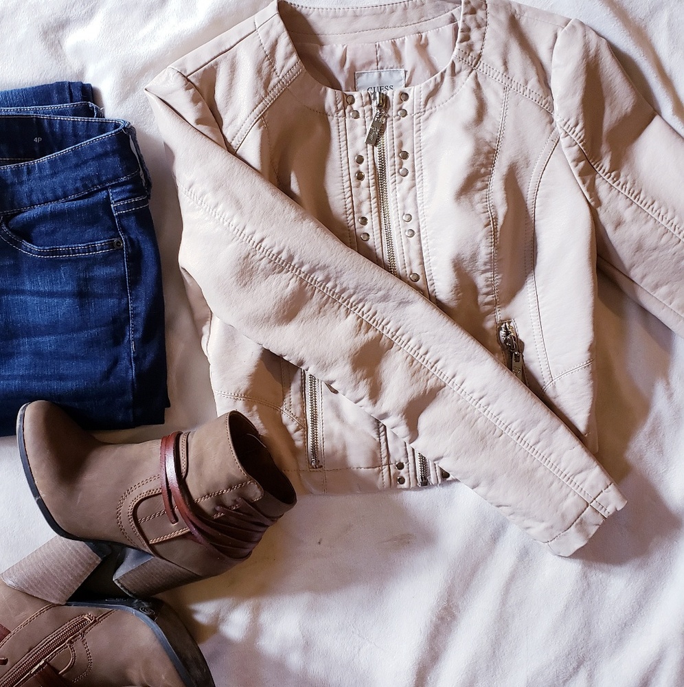 Guess light pink leather jacket- XS